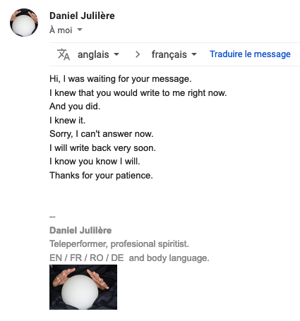 Réponse automatique aux mails envoyés à Daniel Julilère.